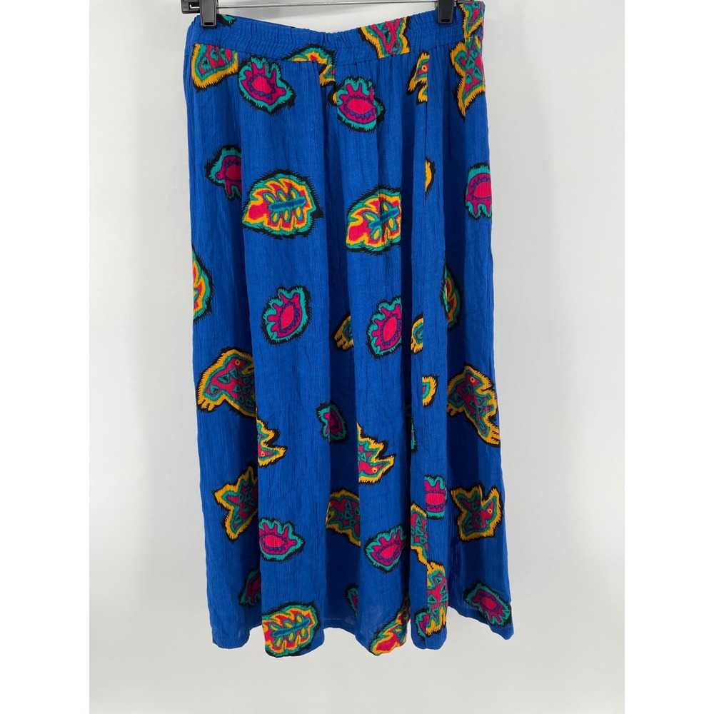 90s Vintage Maxi Skirt Womens Large Blue Eclectic Artsy Abstract Whimsical Retro - Picture 5 of 8